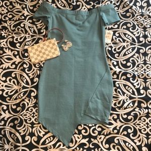 Light blue off the shoulder mini dress